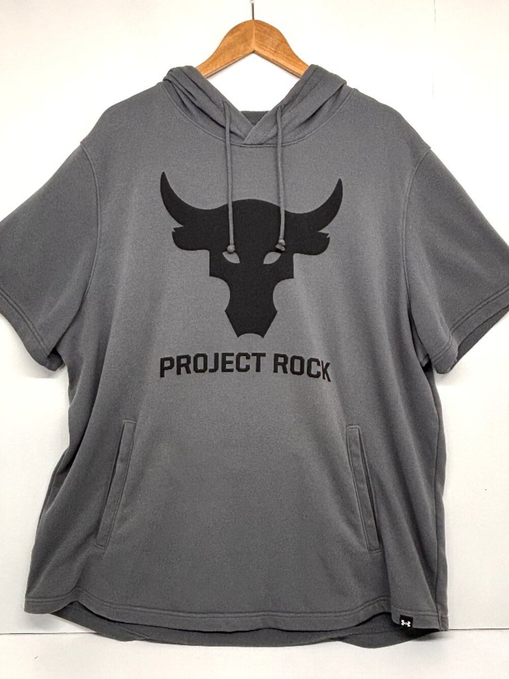 Under Armour Project Rock Short Sleeve Hoodie Gray Black UA Gym Men's Size XXL